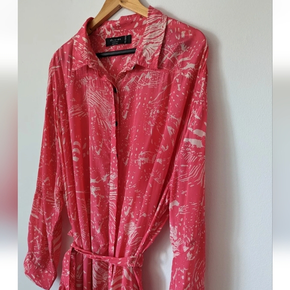 Religion Pink Zebra Retro Graphic Button Shirt Maxi Silky Dress | Size XXL / 18 - Picture 3 of 9
